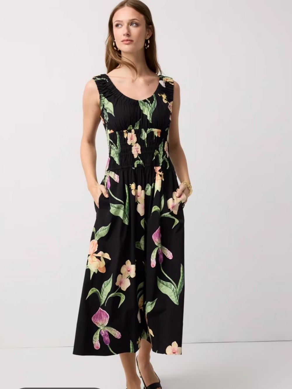 WHBM Ruched Tank Midi Dress